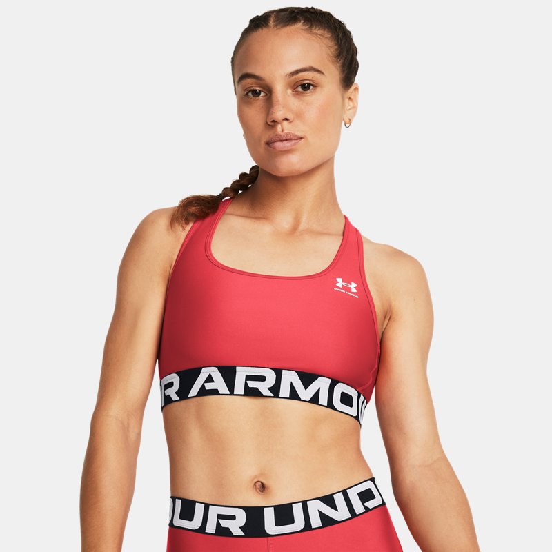 Under Armour Women's HeatGear® Armour Mid Branded Sports Bra Red Solstice / White L
